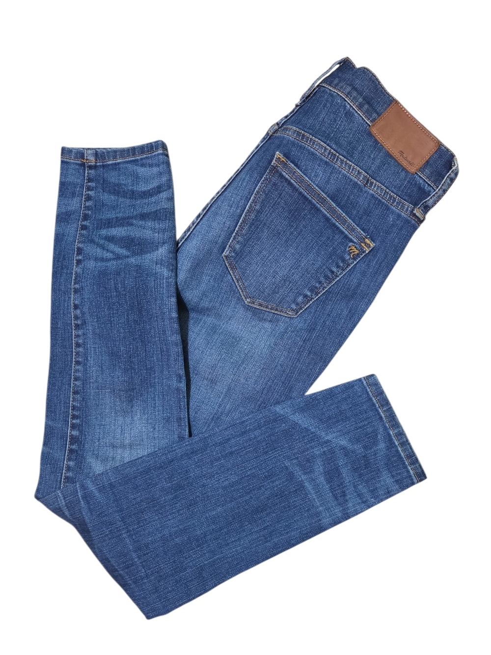 Madewell Women's Slim Blue Denim Jeans with Brown Leather Patch